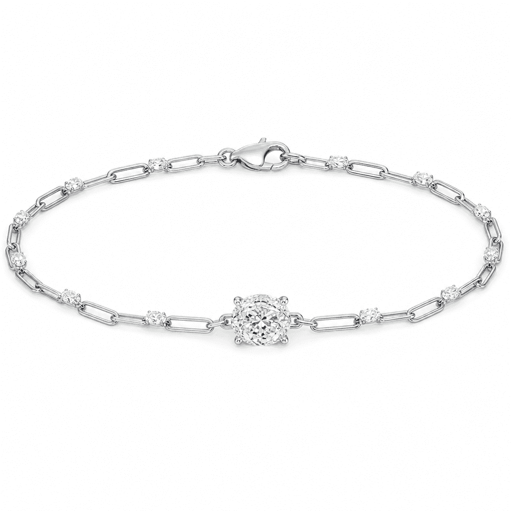 Luna Oval White Diamond Paperclip Bracelet