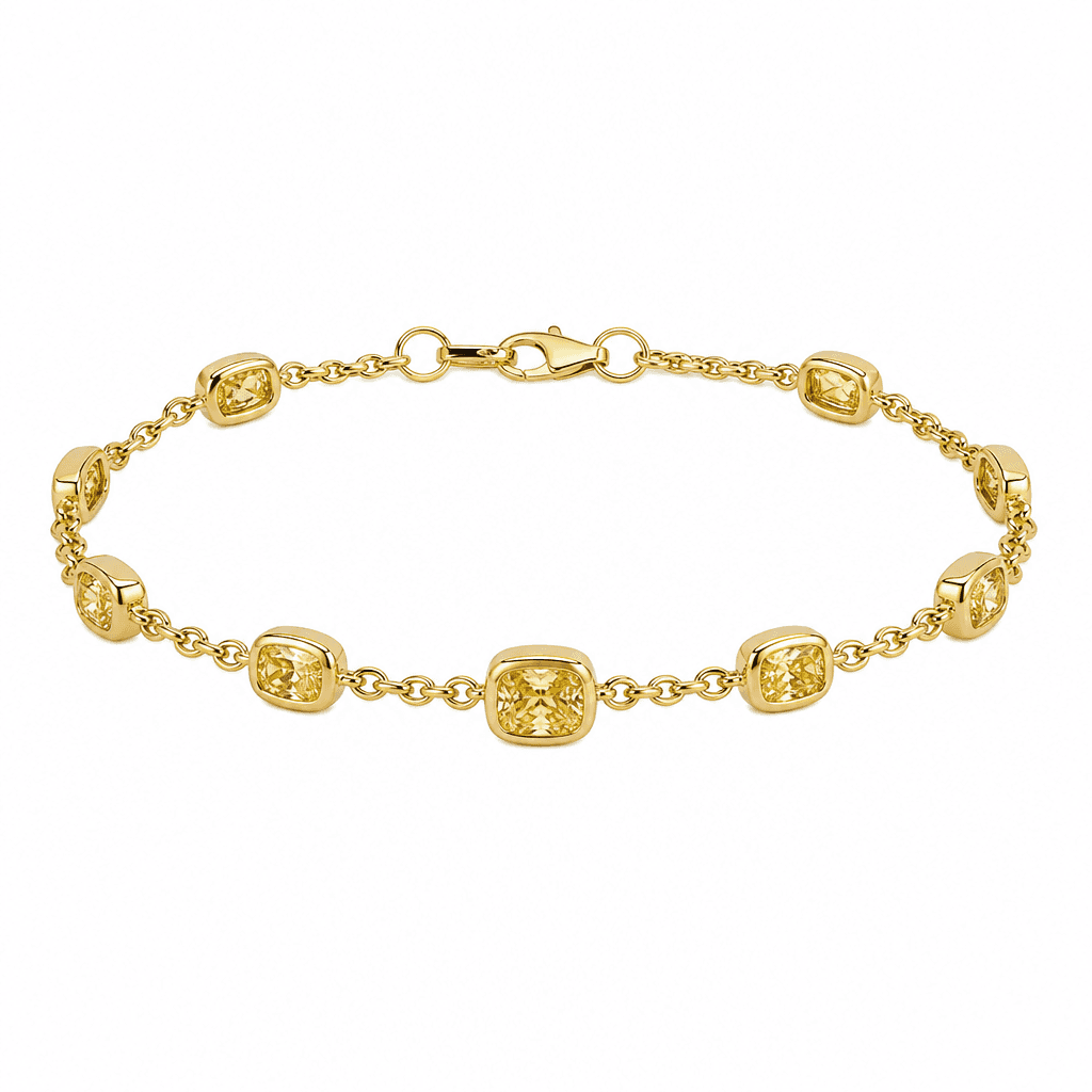 Crescent Cushion Yellow Diamond Bezel Station Bracelet