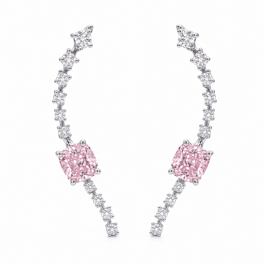 Crescent Atelier Cushion Pink Diamond Ear Climber