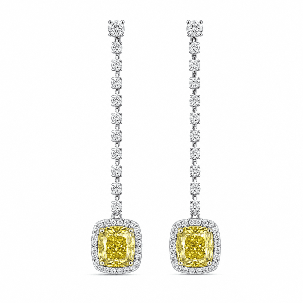 Crescent Petite Cushion Yellow Diamond Drop Earrings