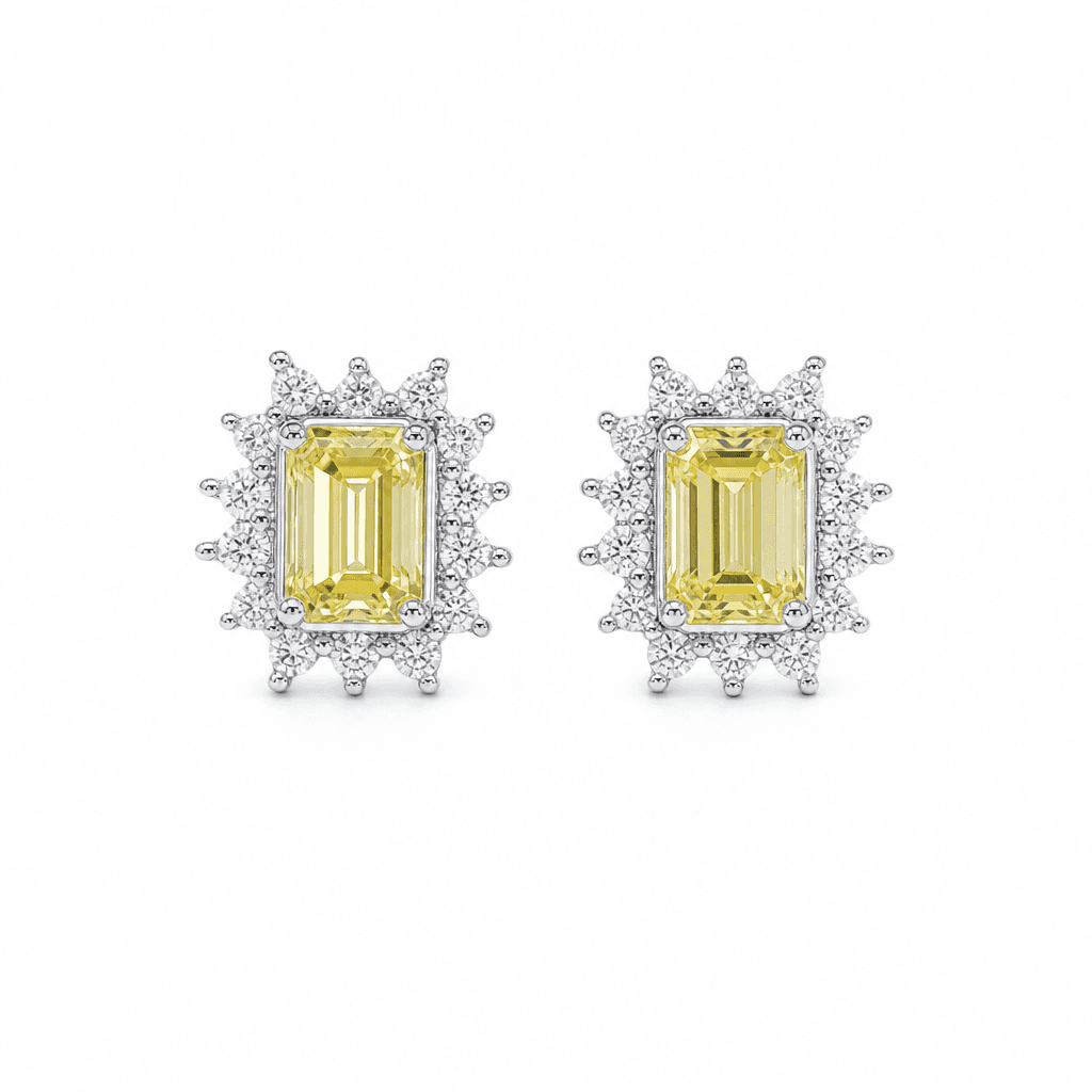 Golden Orbit Emerald-Cut Diamond Stud Earrings
