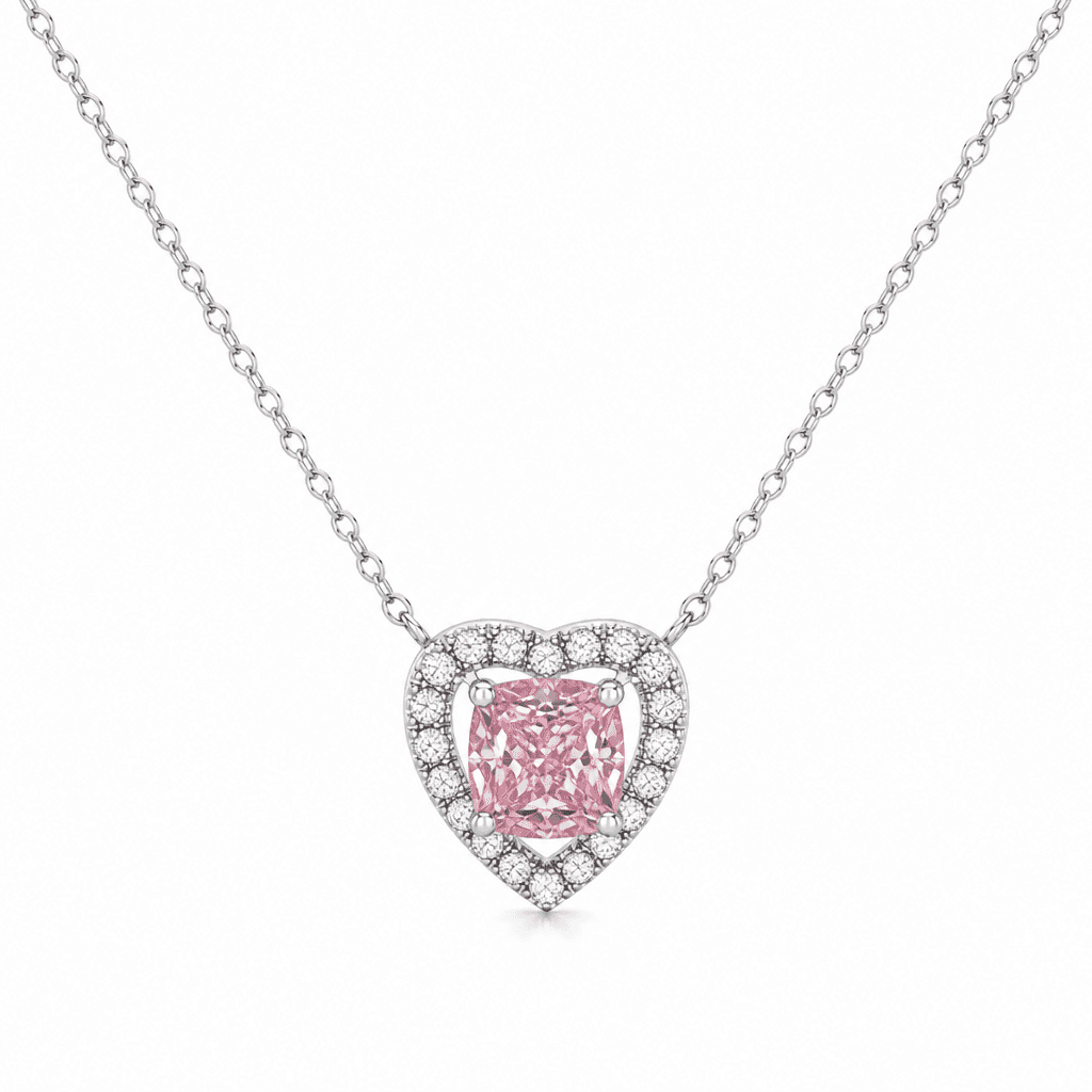 Amour Cushion Pink Diamond Heart Necklace
