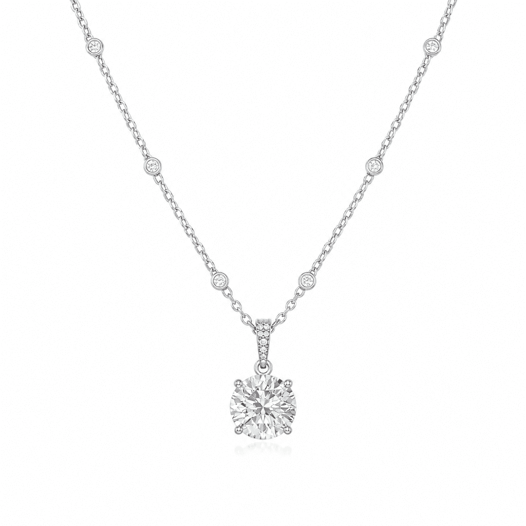 Arcéa Round White Diamond Solitaire Pendant Necklace