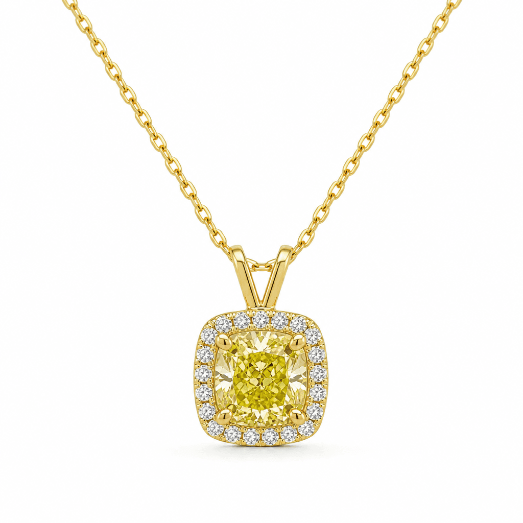 Canary Vow Cushion Halo Pendant Necklace