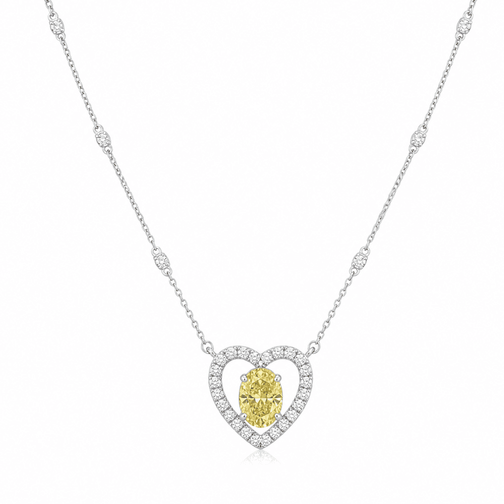 Vela Petite Oval Yellow Diamond Heart Necklace
