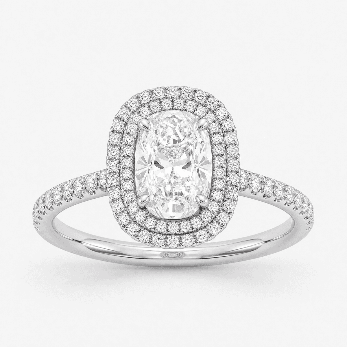 Elongated Cushion Double Halo Ring