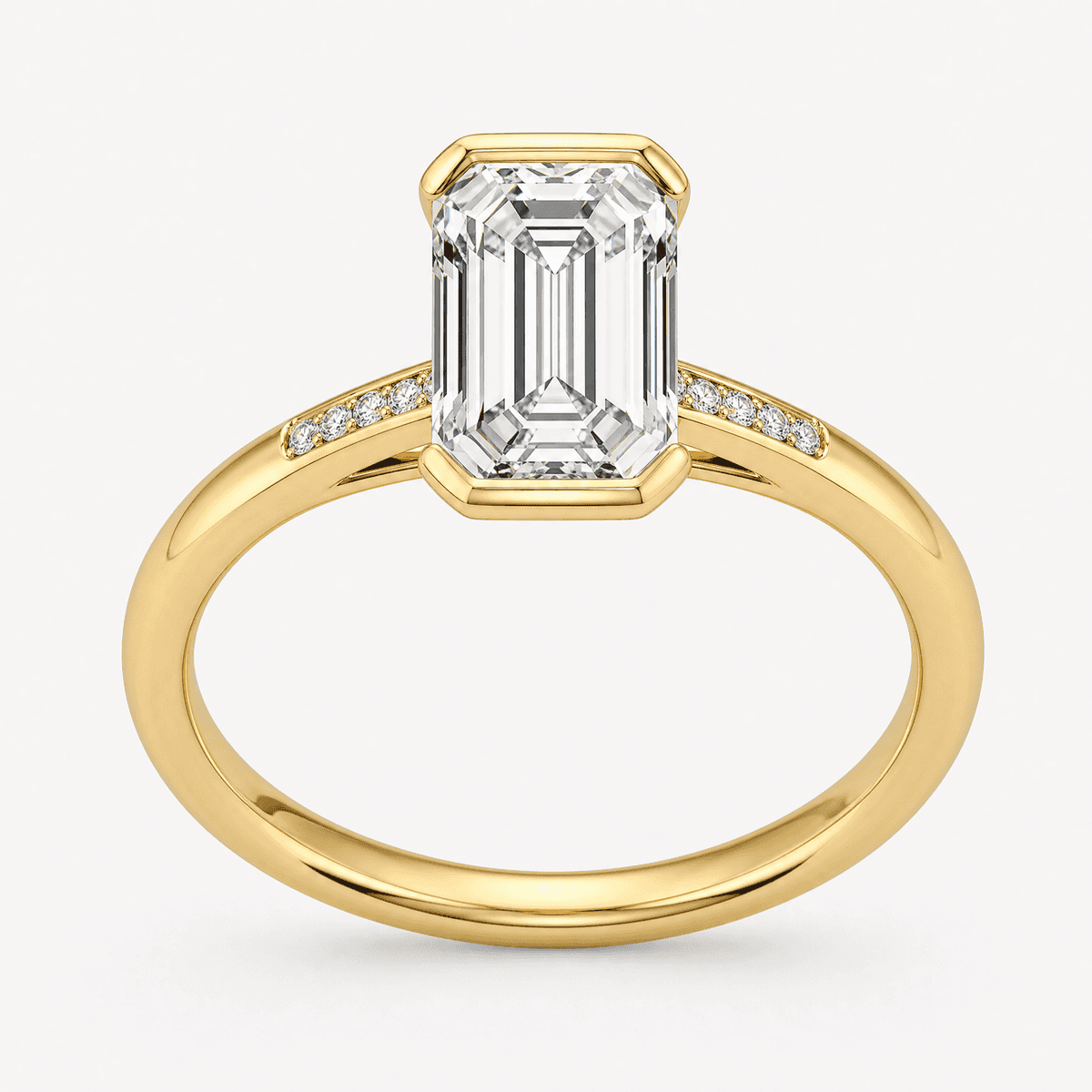 Emerald Cut Half-Bezel Ring
