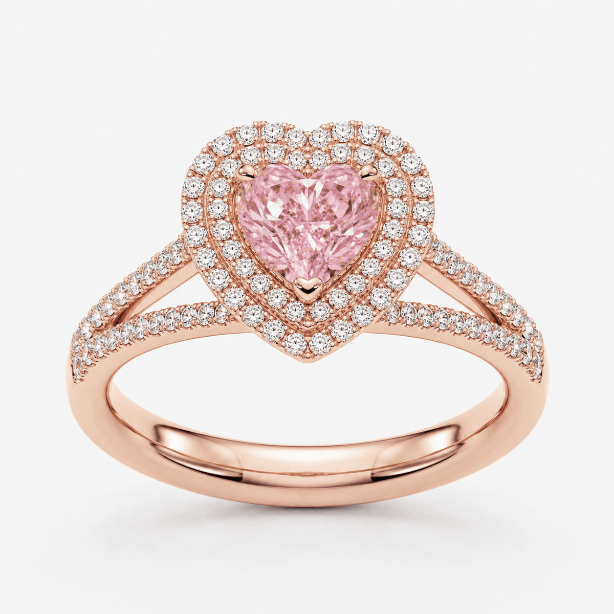 Pink Heart Double Halo Ring
