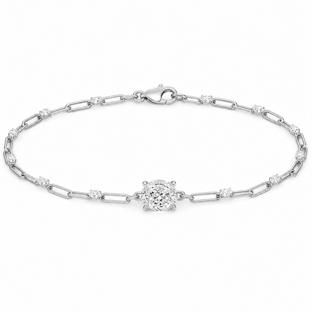 Luna Oval White Diamond Paperclip Bracelet
