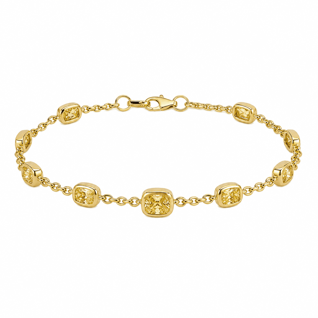 Crescent Cushion Yellow Diamond Bezel Station Bracelet
