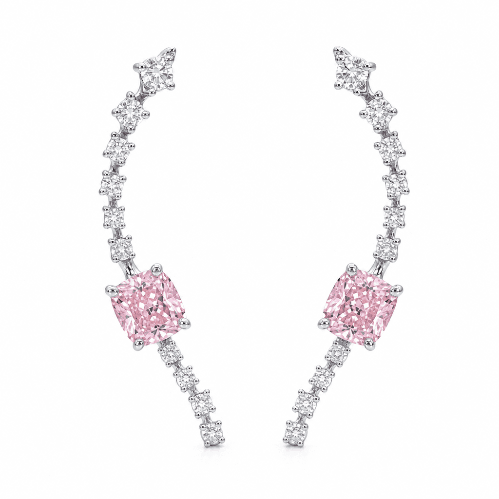 Crescent Atelier Cushion Pink Diamond Ear Climber