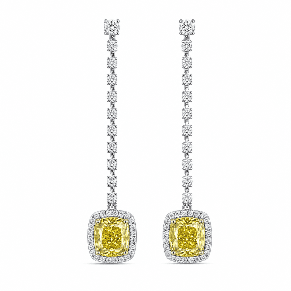 Crescent Petite Cushion Yellow Diamond Drop Earrings