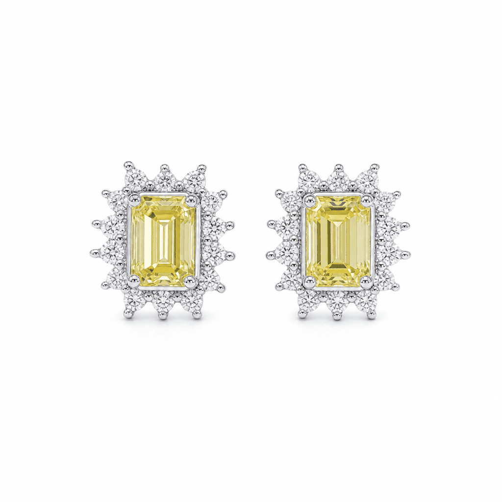 Golden Orbit Emerald-Cut Diamond Stud Earrings