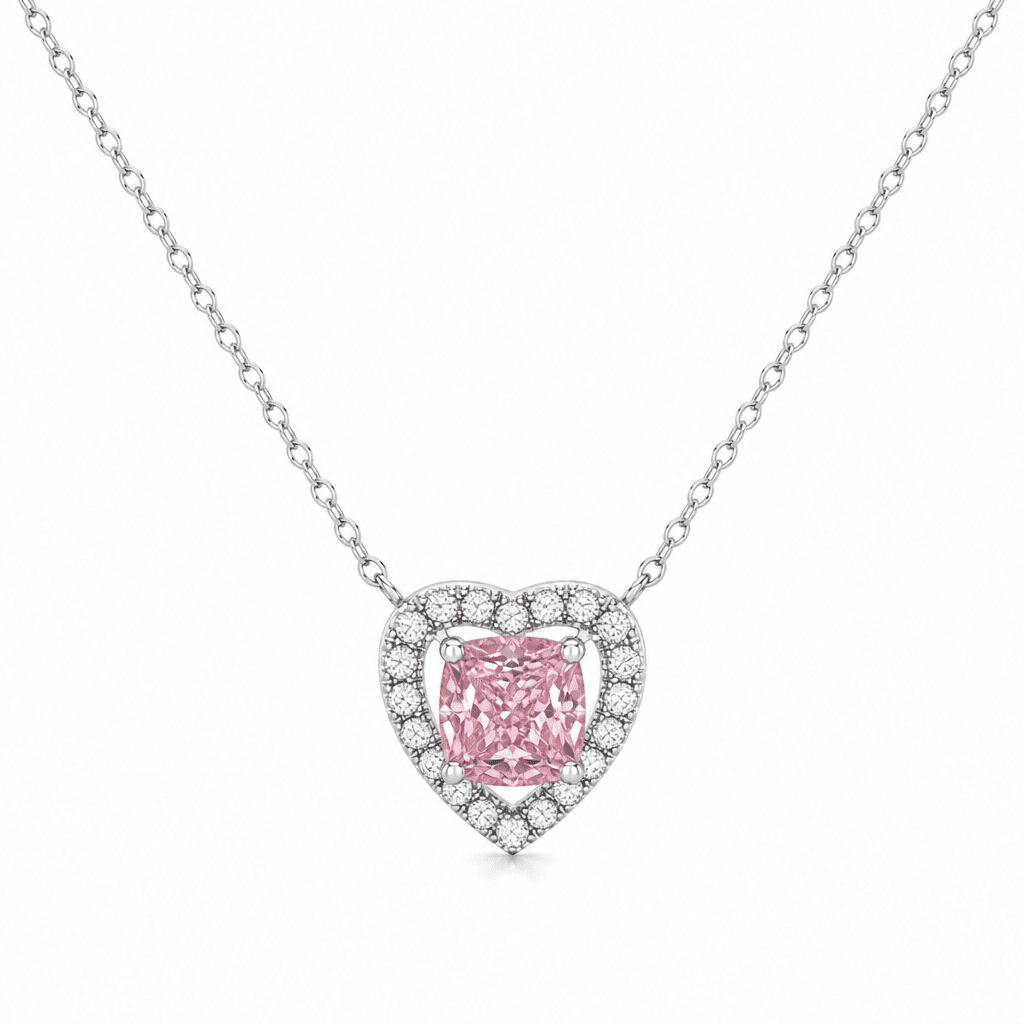 Amour Cushion Pink Diamond Heart Necklace