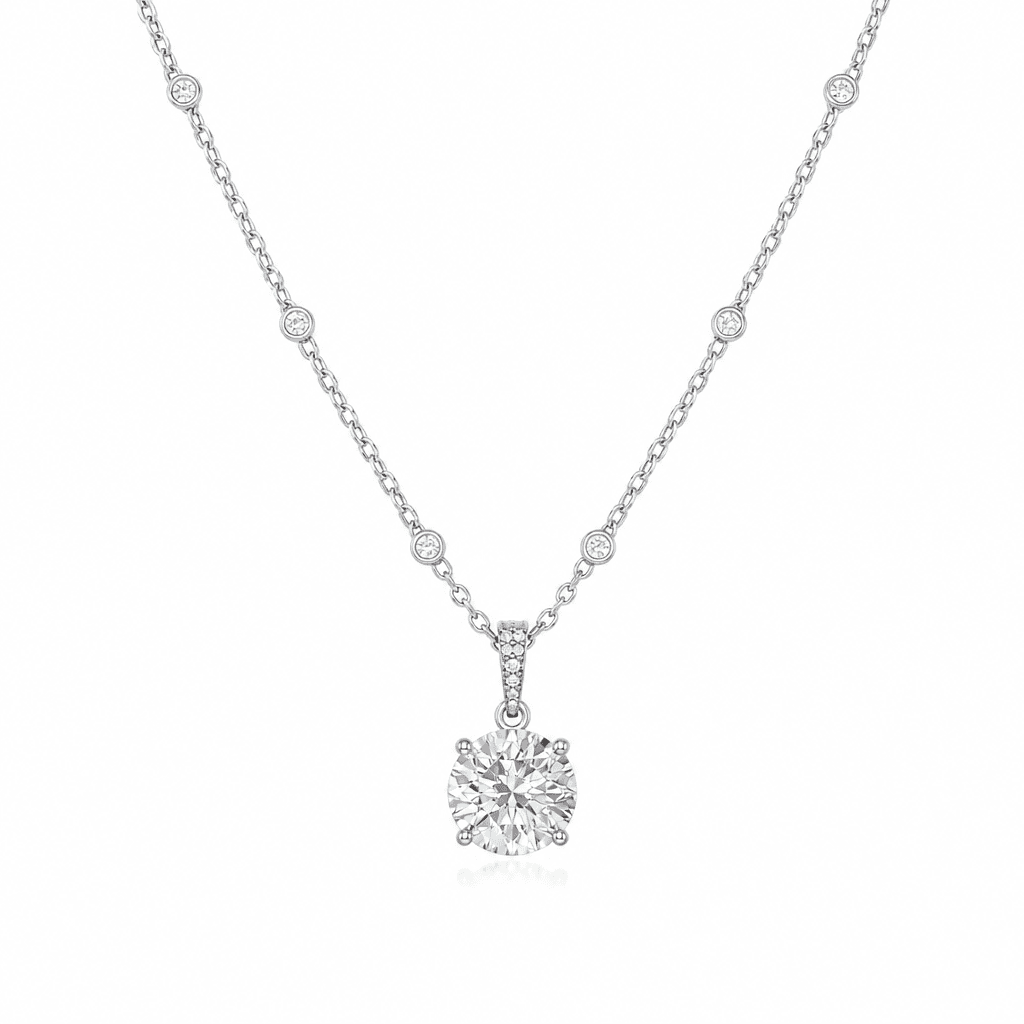 Arcéa Round White Diamond Solitaire Pendant Necklace