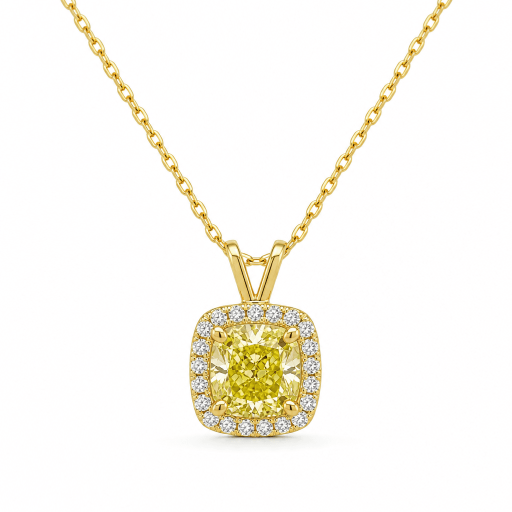 Canary Vow Cushion Halo Pendant Necklace