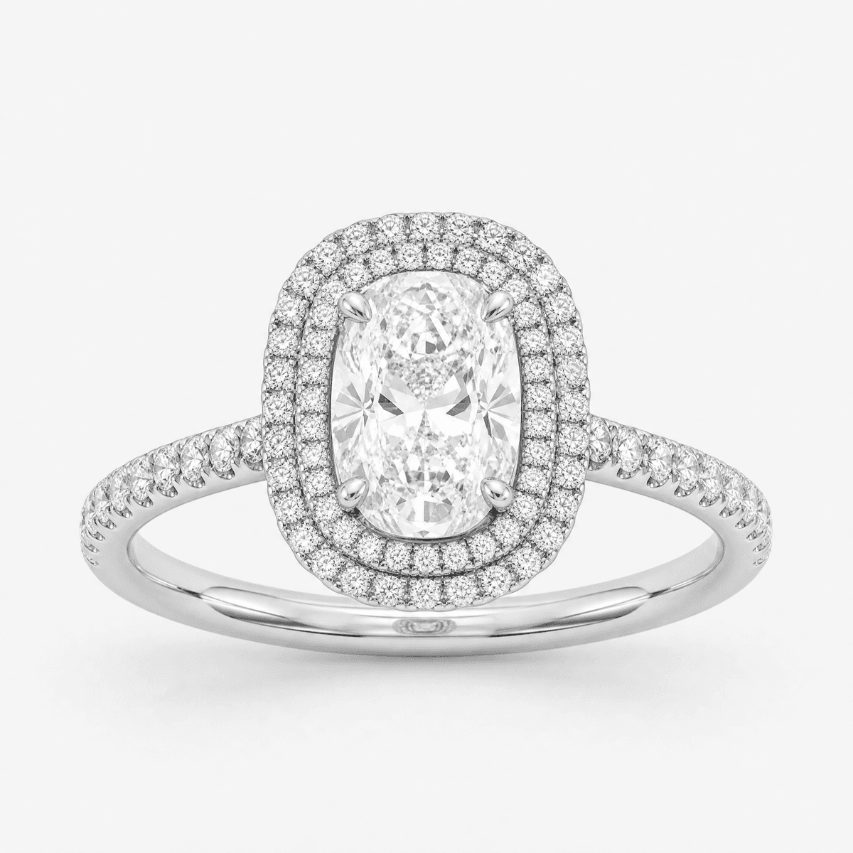 Elongated Cushion Double Halo Ring