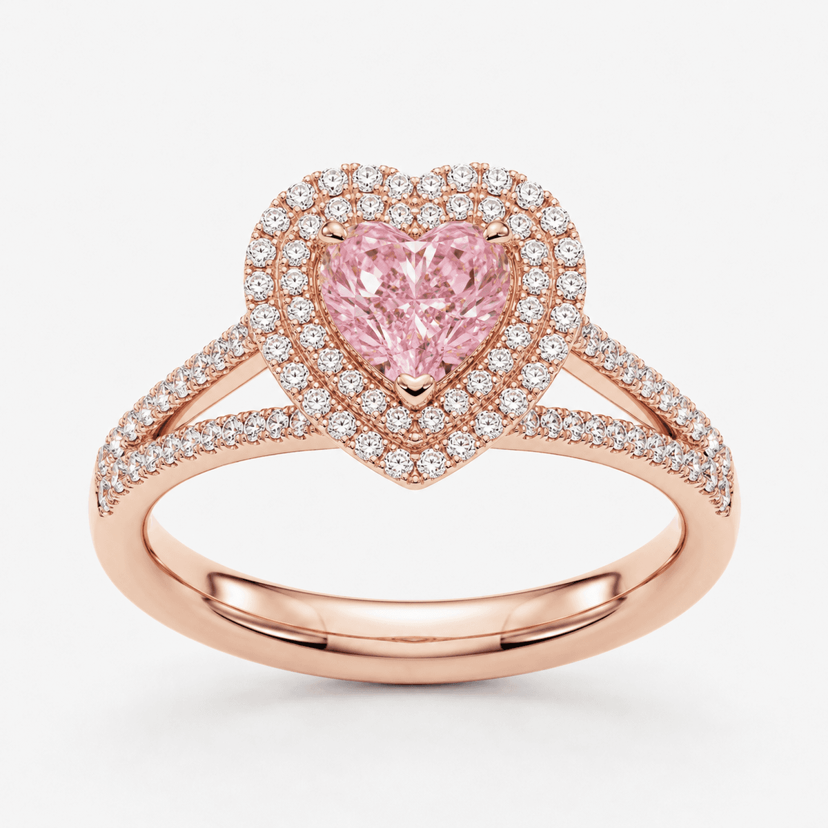Pink Heart Double Halo Ring