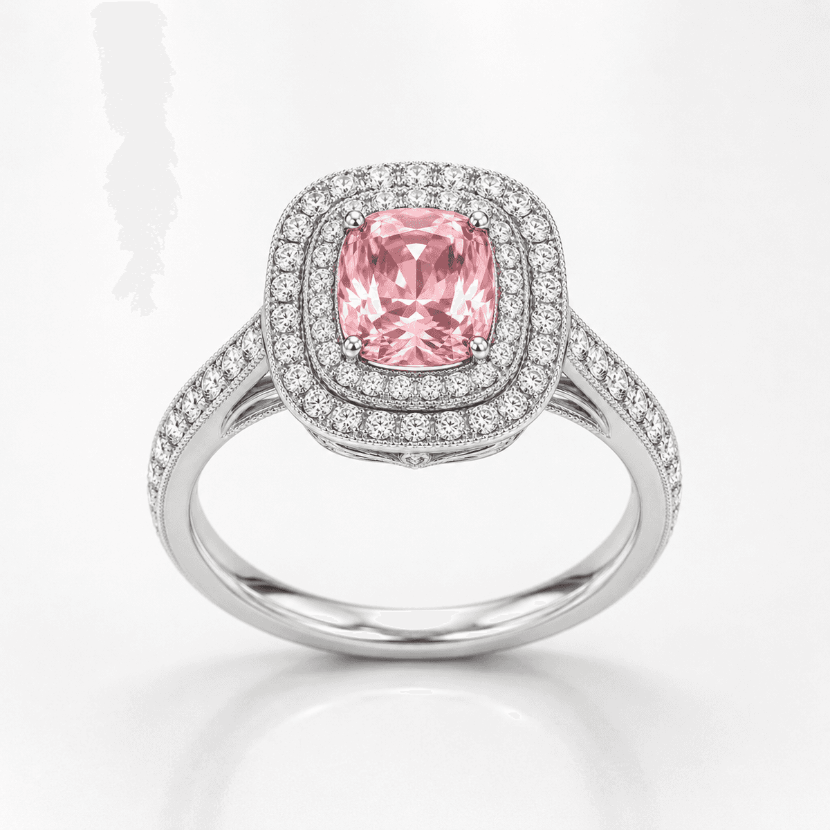 Pink Cushion Double Halo Ring
