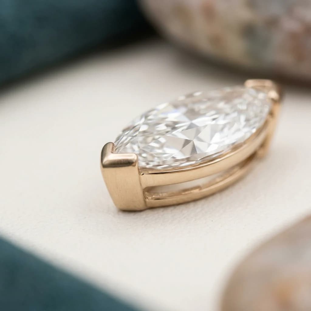 Pointe d’un diamant marquise protégée par une griffe en V