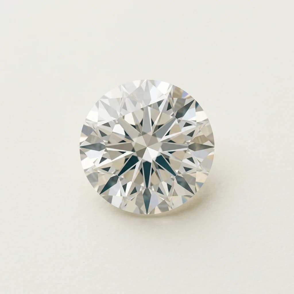 Round brilliant cut diamond viewed from above showing its symmetrical 57-facet pattern