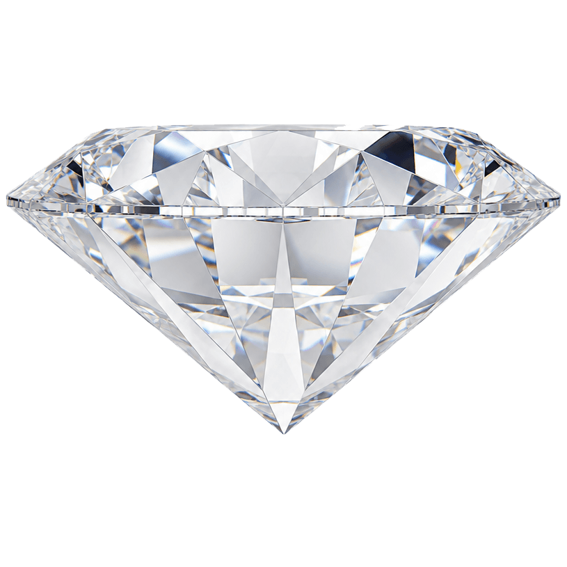 Side profile of a round brilliant white diamond