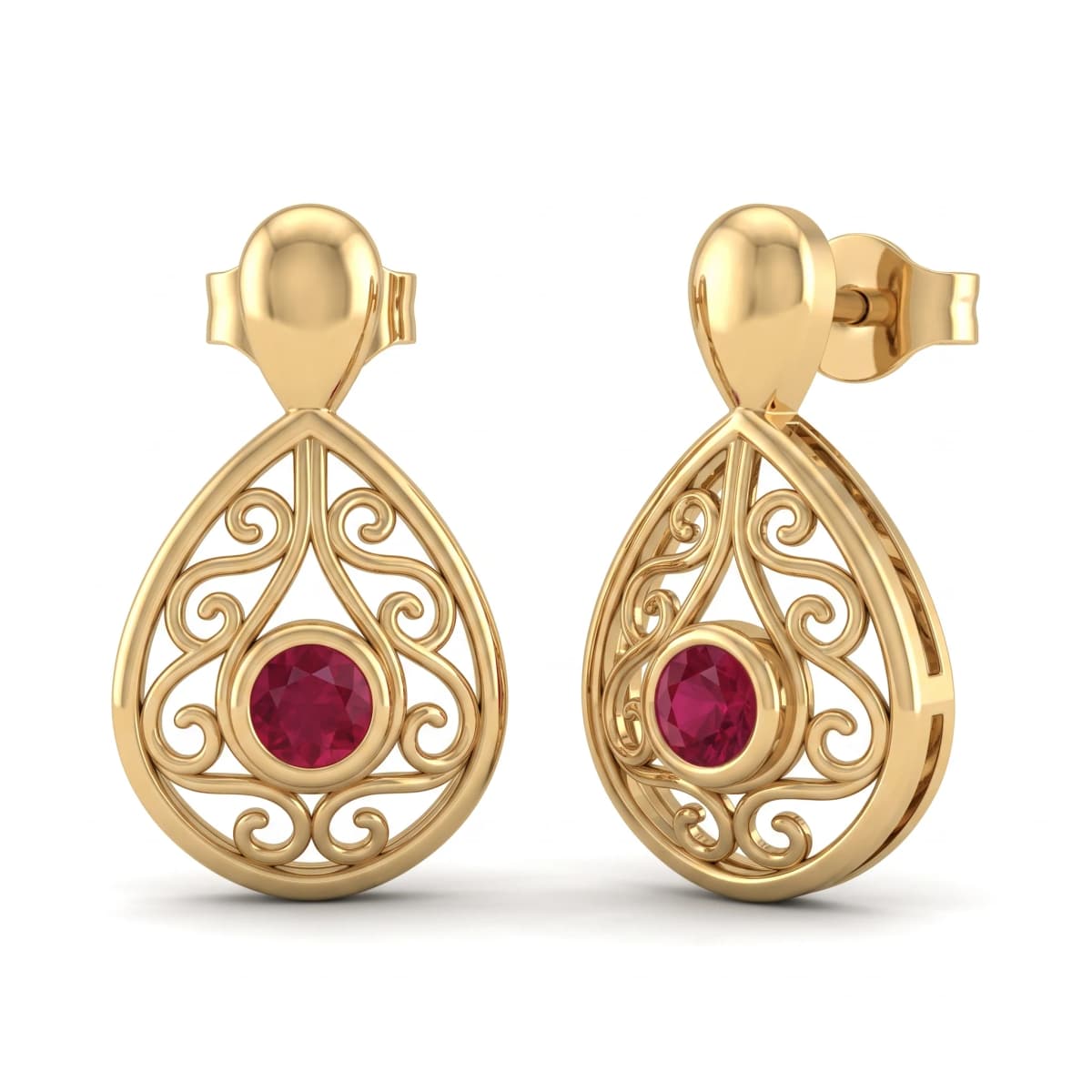 Belaroq Marquise Orbit Lattice Yellow Gold Ruby Earrings