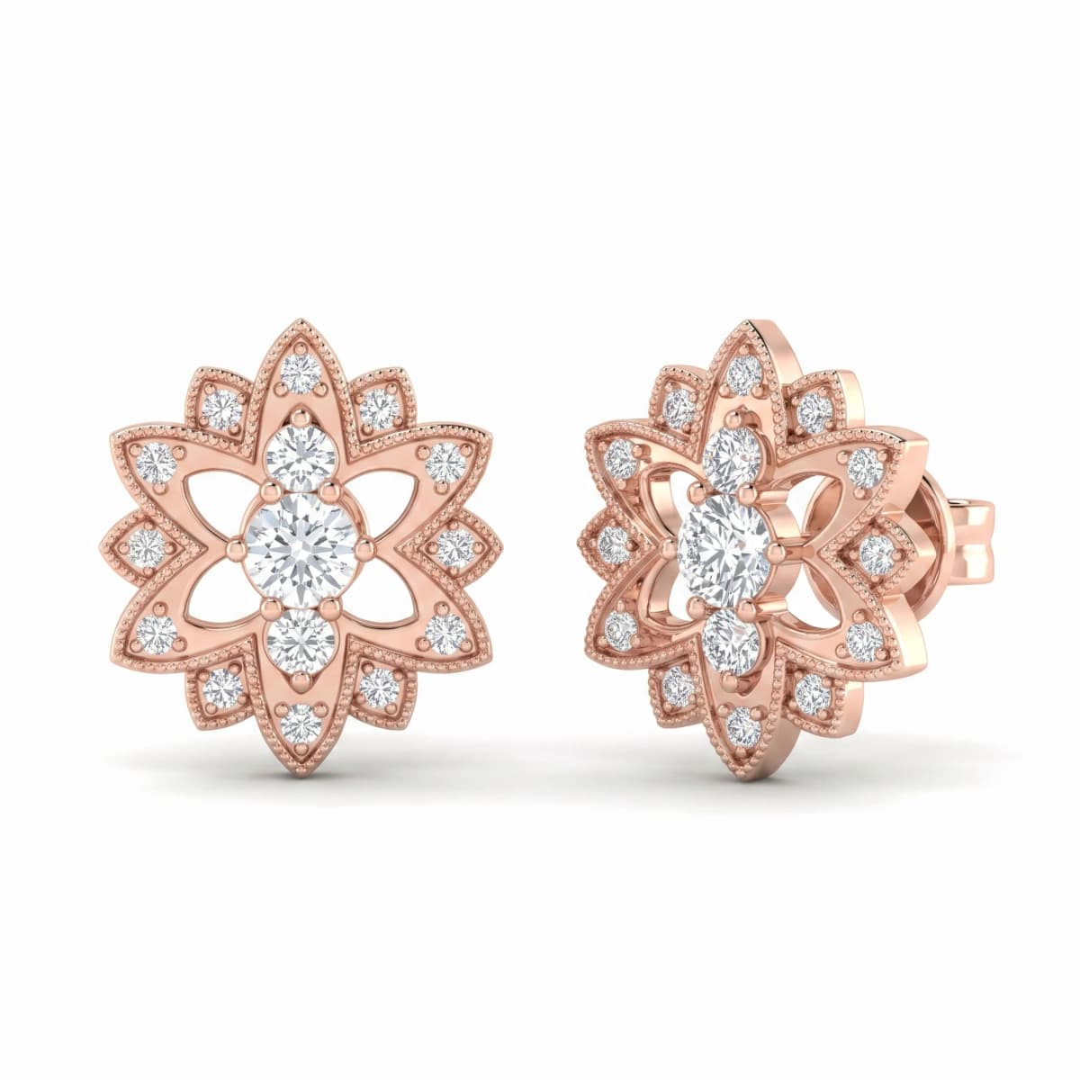 Belaroq Clarion Halo Lattice Rose Gold Diamond Earrings