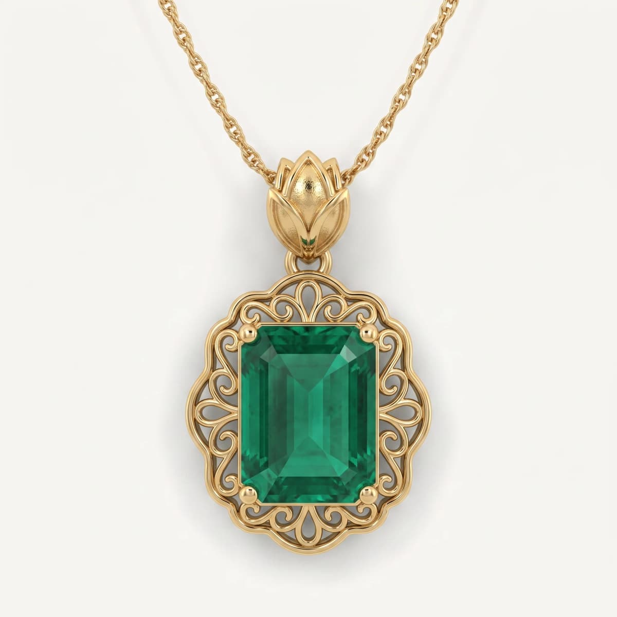 Belaroq Estelle Lace Duchess Yellow Gold Emerald Pendant