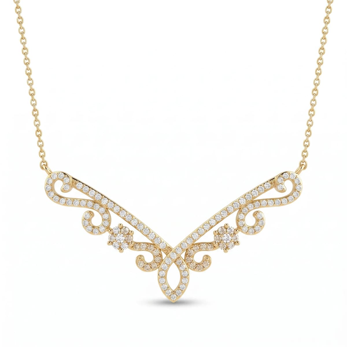 Belaroq Orlena Trefoil Bijou Yellow Gold Diamond Necklace