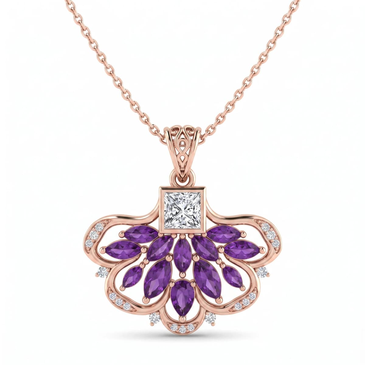 Belaroq Marquise Arc Poise Rose Gold Amethyst Pendant