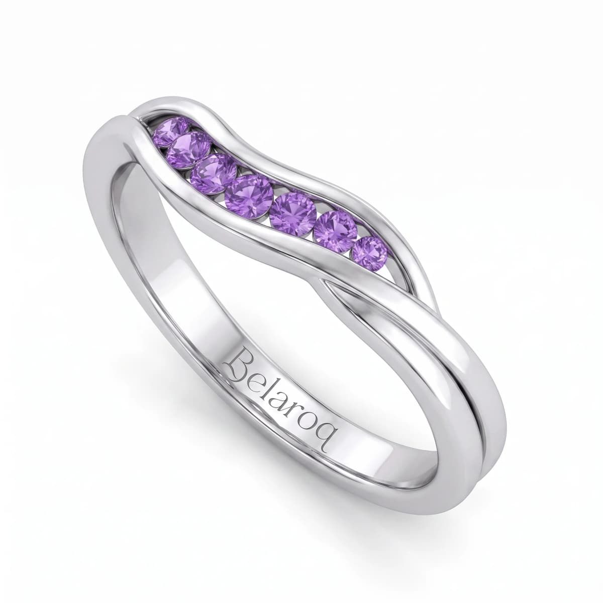 Belaroq Aurette Crest Lattice Silver Amethyst Bridal Ring