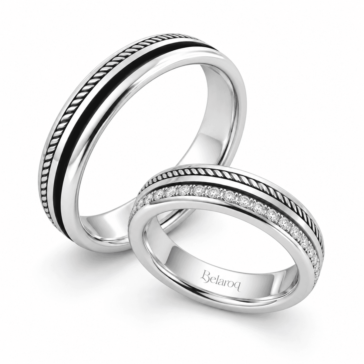 Belaroq Alouellesolenne Round Pavé Wedding Ring Set
