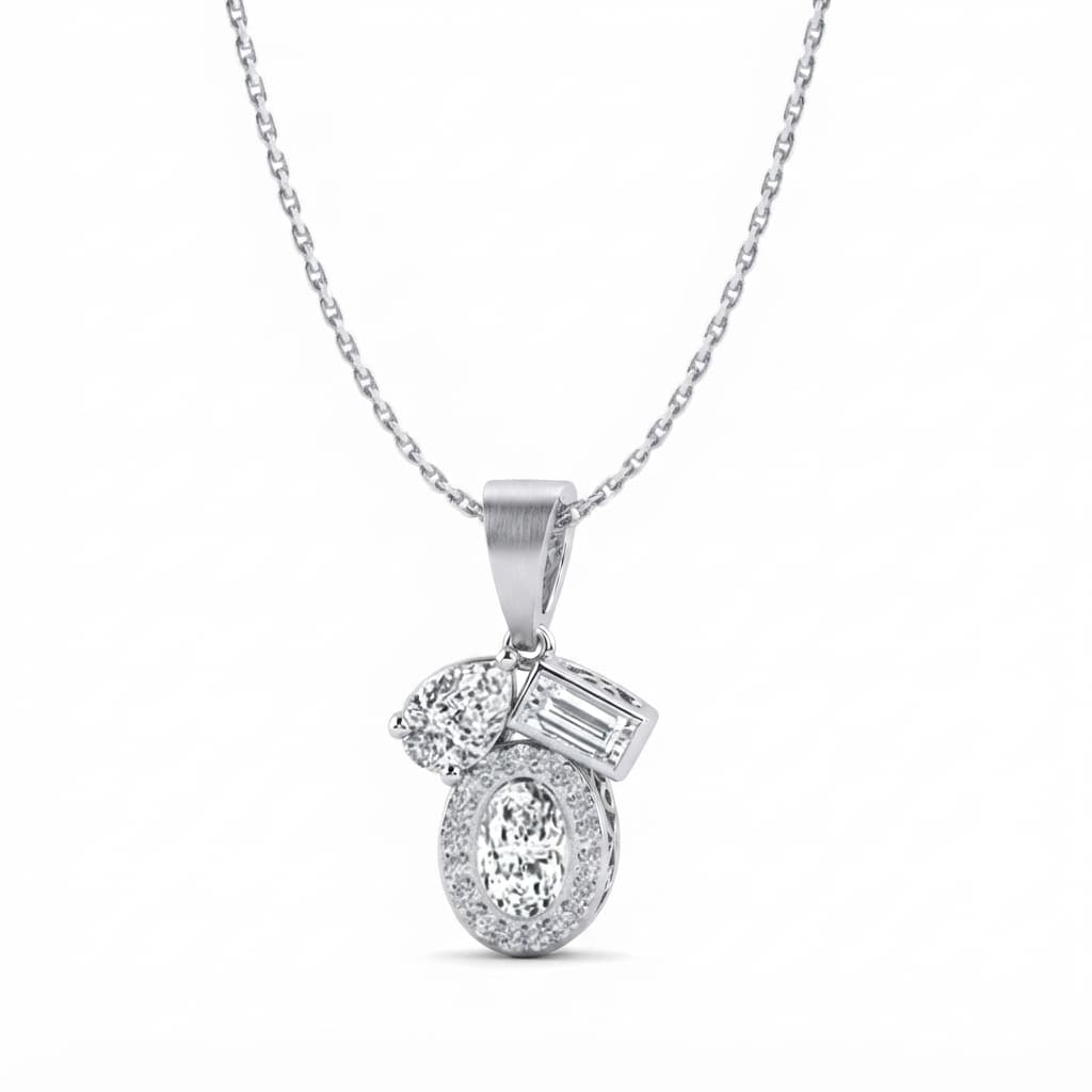 Belaroq Tessavie OvalPearBaguetteRound pave Halo Prong Pave Necklace