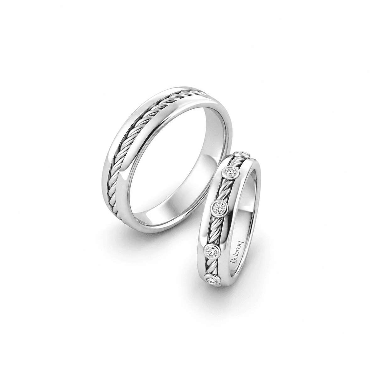 Belaroq Torcella Bezel Rope Wedding Ring Pair