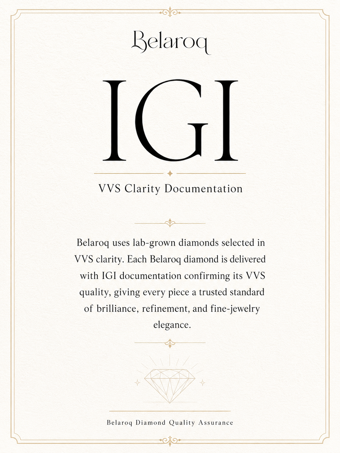 VVS clarity, documented with IGI.